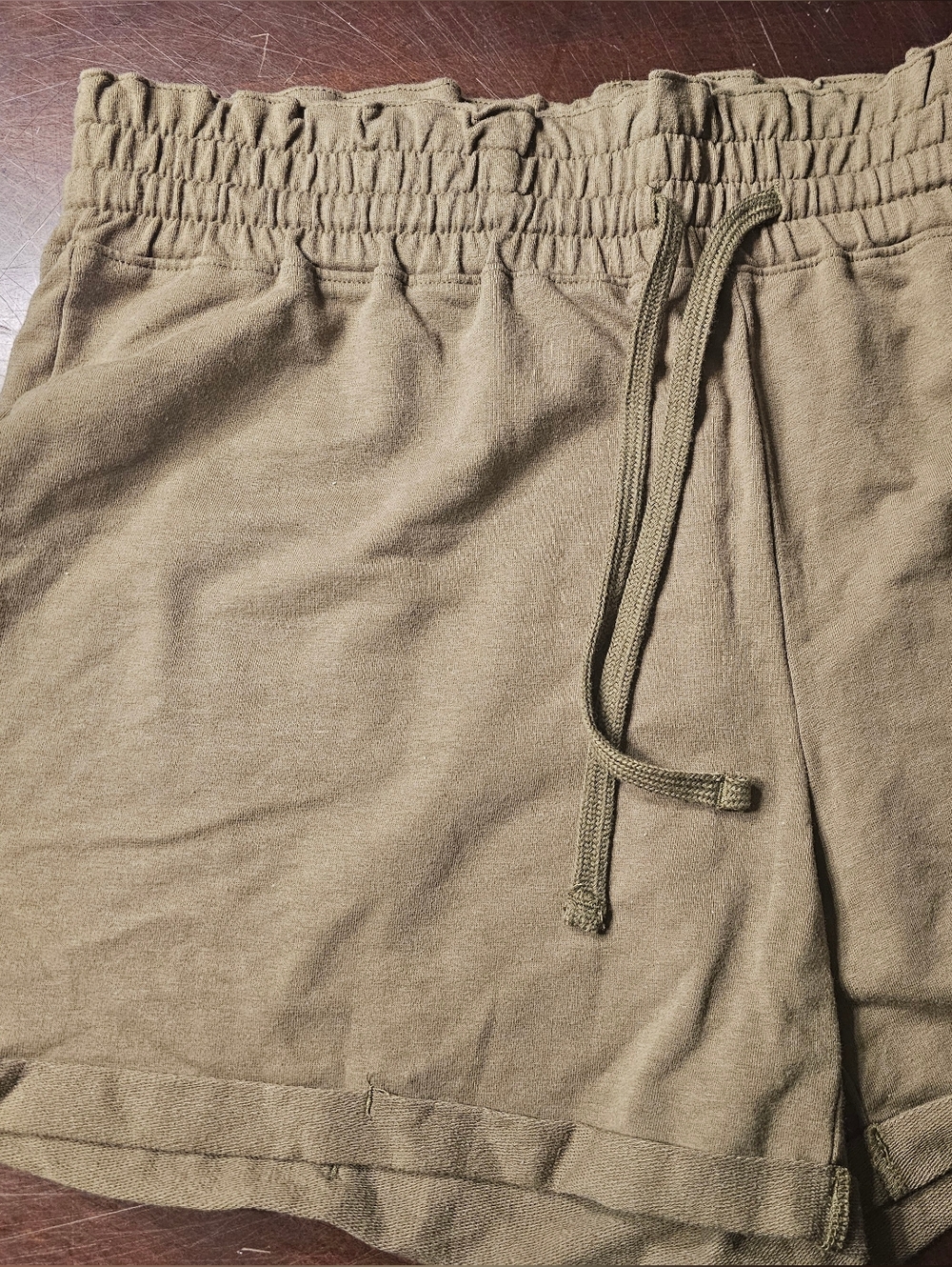 Womens Olive Drawstring Casual Shorts